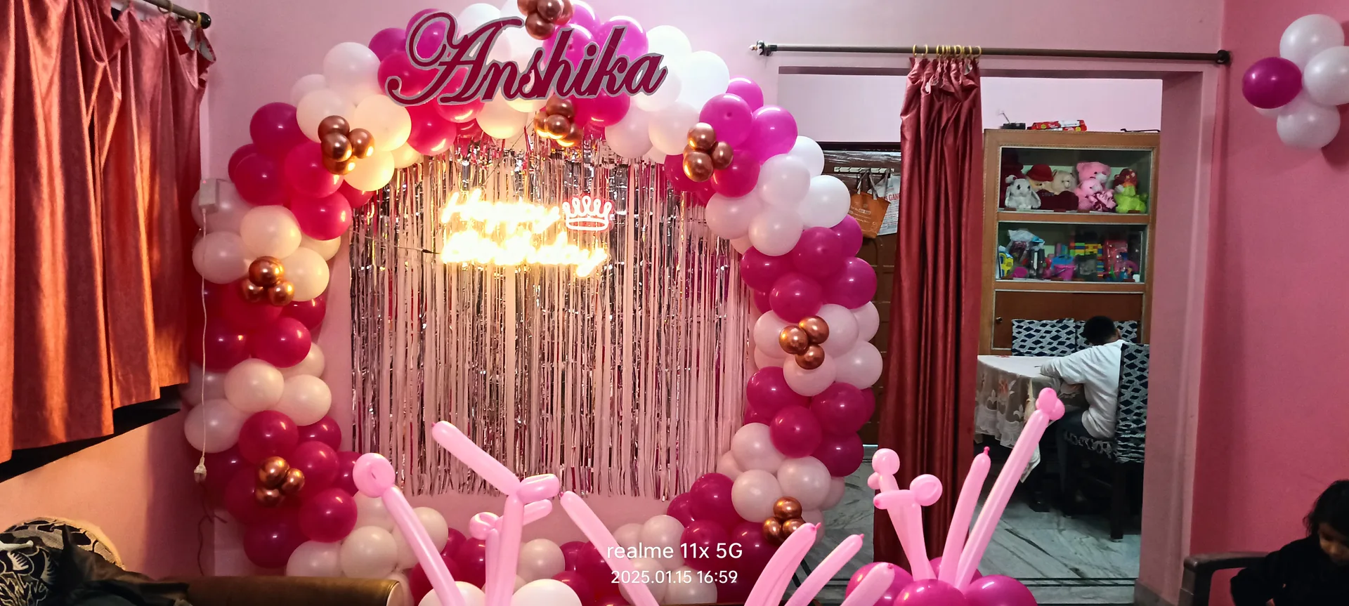 Pink magenta birthday balloon arch decoration in Patna